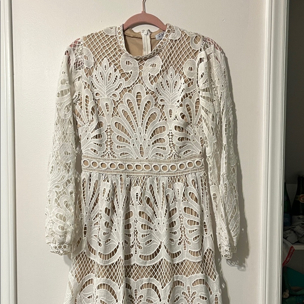 Polagram Cream Lace Long Sleeve Dress